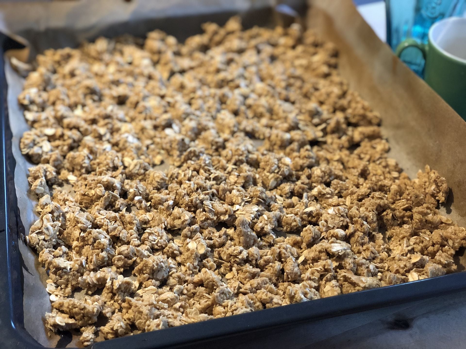 Spreading the mixture on a baking sheet